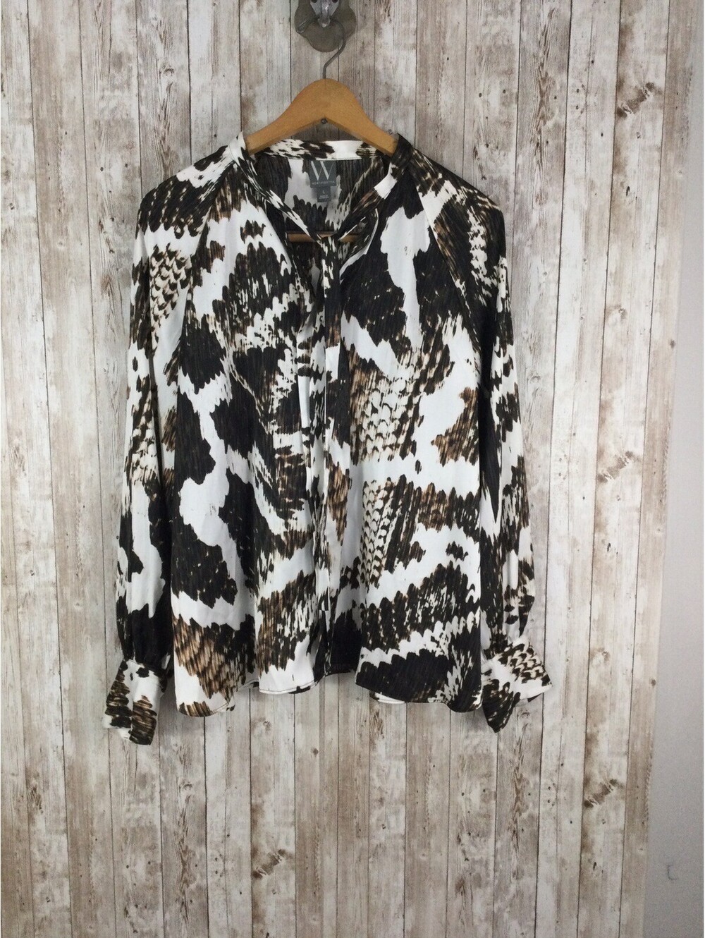 NWT Worthington Womens Earthy Tie Neck Abstract Career Blouse Top Size Large